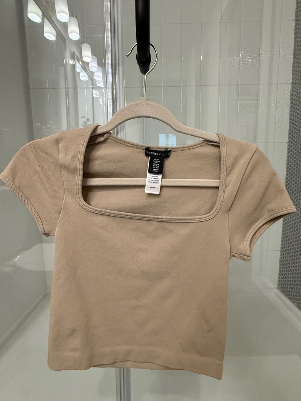 Sincerly Jules Brown Square-Neck Short Sleeve Top